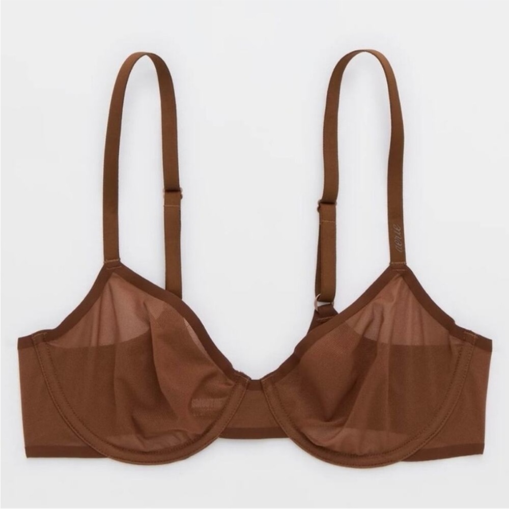 SMOOTHEZ by Aerie Mesh Unlined Bra Balconette Brown Size 38 C